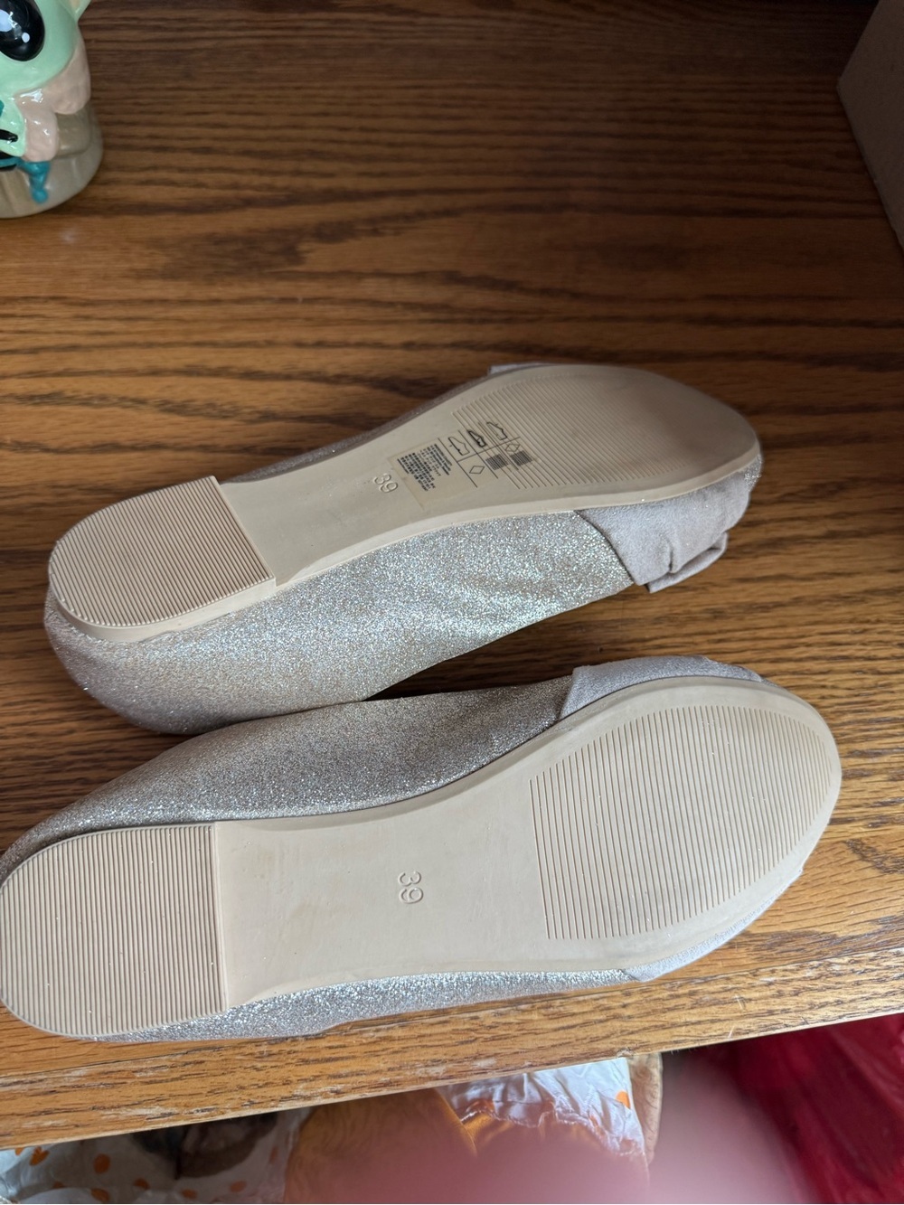 H&M Beige Glitter Bow Ballet Flats - Women's Size 8 - New with Tags NEW - Picture 4 of 5